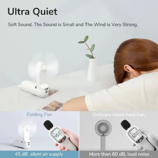 Unisex One Size Foldable Rechargeable Portable Mini Fan with Integrated USB Power Bank and Lanyard Kalsten