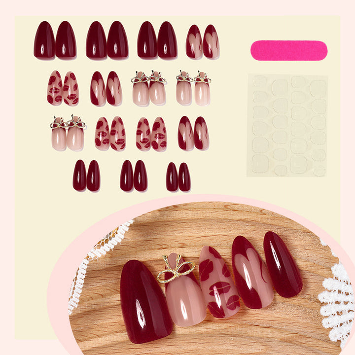 Artificial nail set with elegant bow and lip designs Kalsten