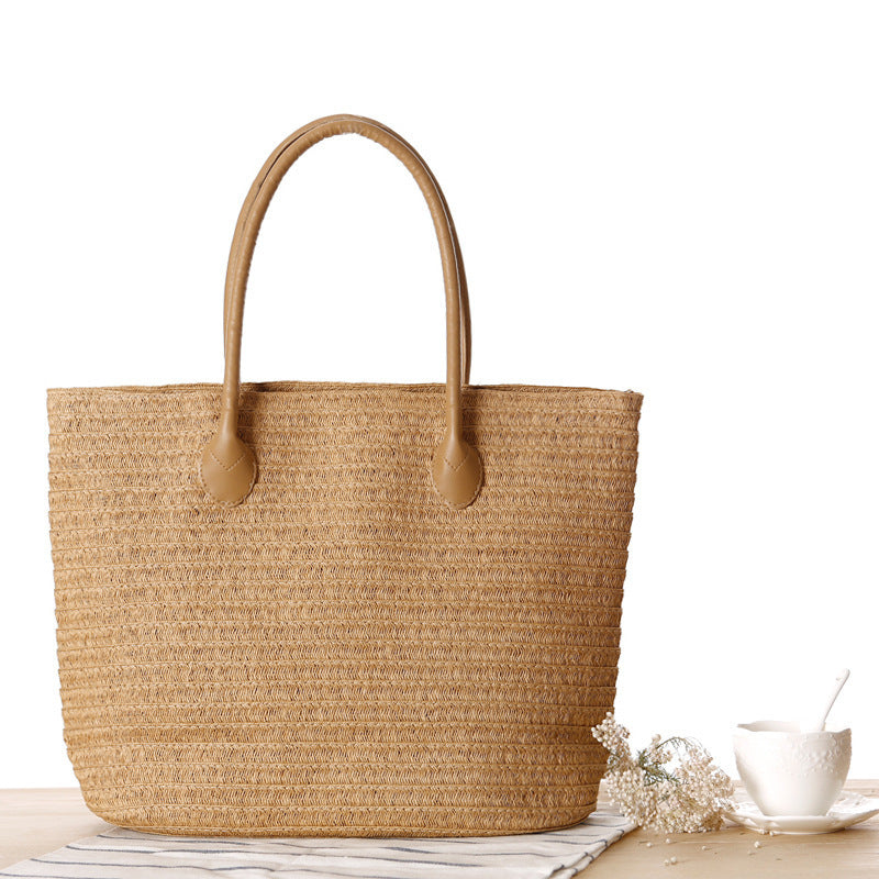 Spacious straw tote bag with elegant leather straps Kalsten