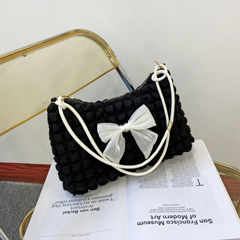 Textured Bow-Embellished Handbag