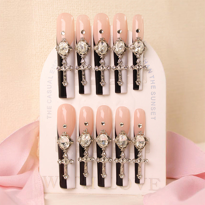 Glamorous artificial nails with elegant cross decorations Kalsten