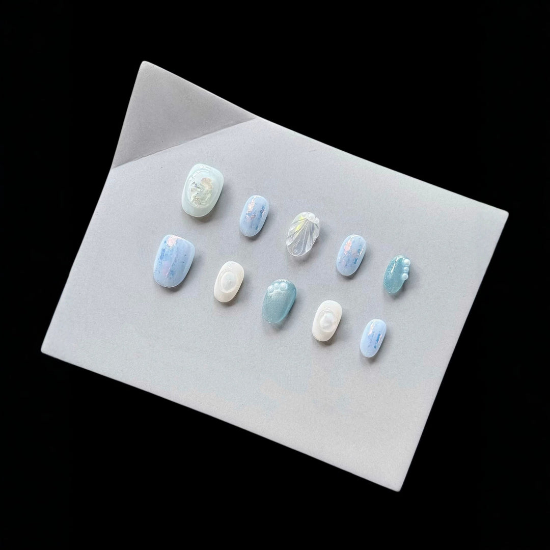 Artistic 3D Shell-Themed Press-On Nail Art Set