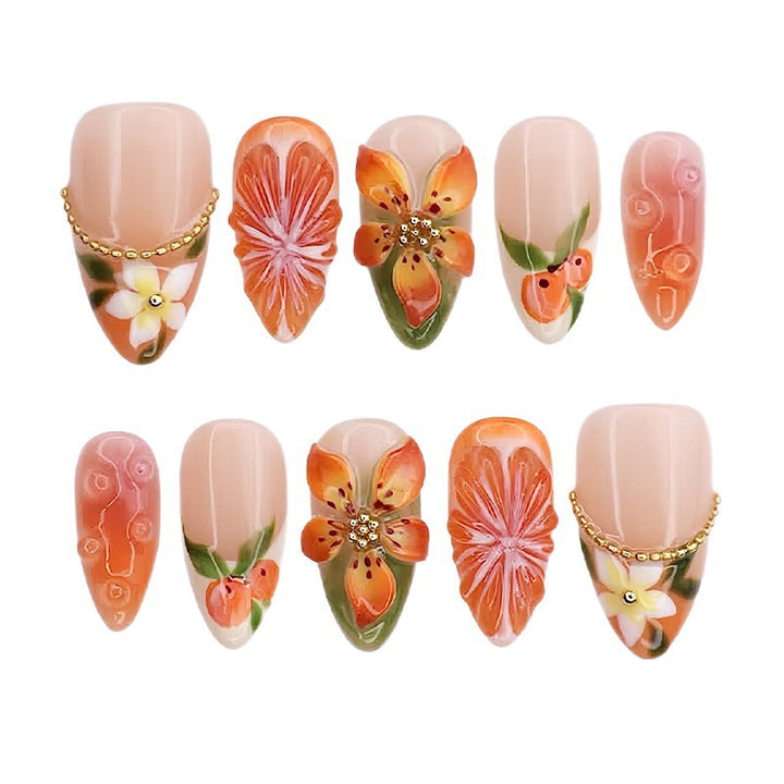 Artificial nail set with romantic flowers and fruity accents Kalsten