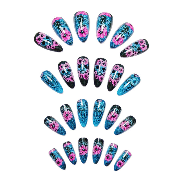 Artificial nails with Lifelike Skull Design and Floral Accents Kalsten