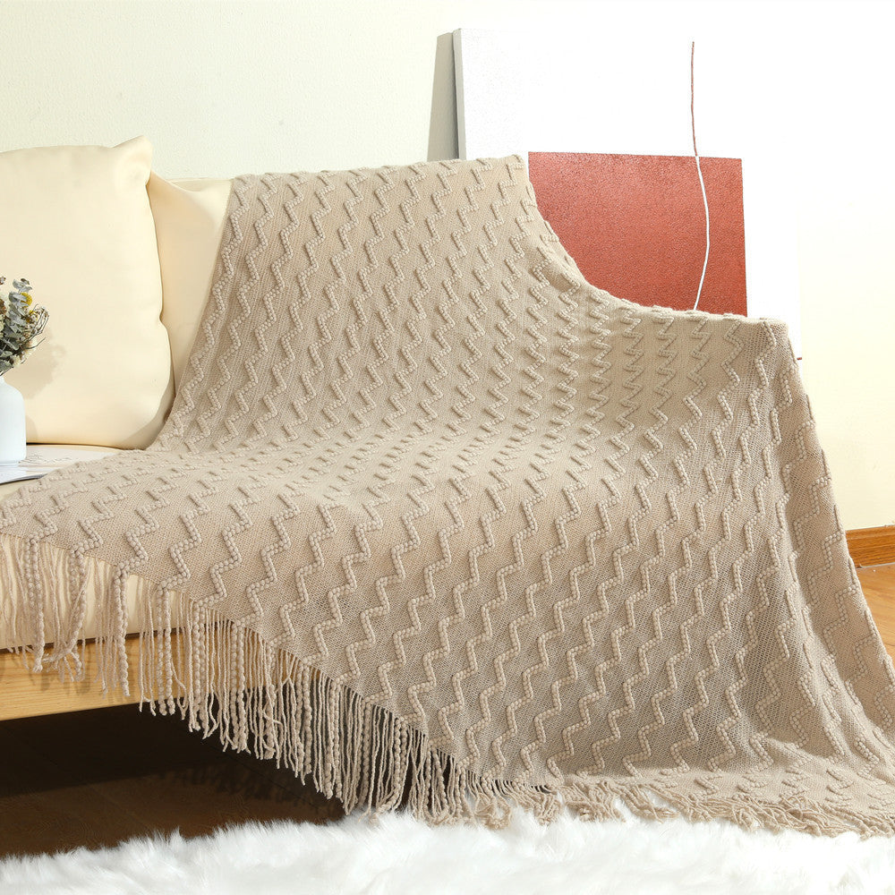 Textured Woven Throw Blanket with Fringe Kalsten