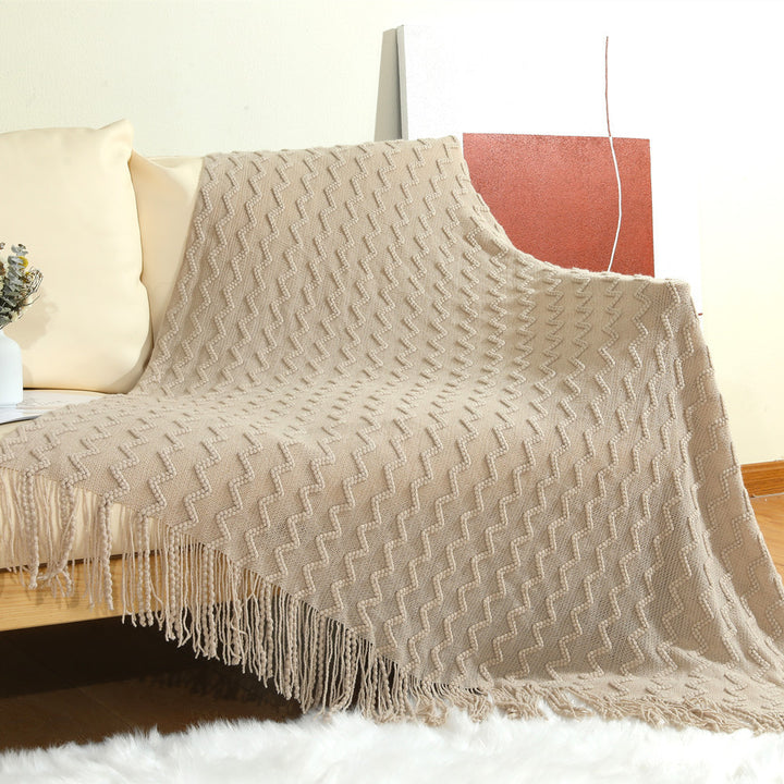 Textured Woven Throw Blanket with Fringe Kalsten