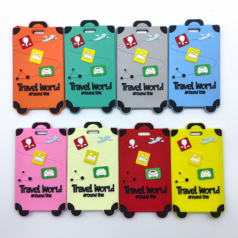 playful silicone luggage tag with clear ID window and embossed travel icons Kalsten