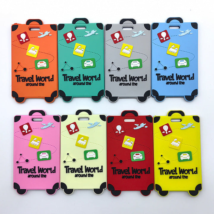 playful silicone luggage tag with clear ID window and embossed travel icons Kalsten