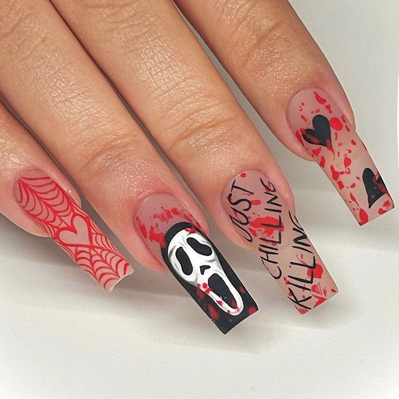 Acrylic nail set with creepy Halloween motifs and creative designs Kalsten
