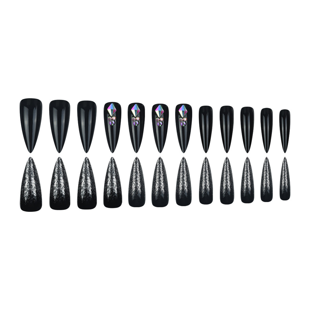 Stiletto Press-On Nail Set with Glitter and Gem Accents Kalsten