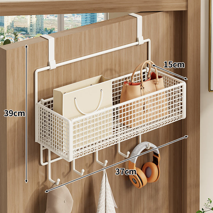 Over-Door Double Mesh Storage Rack with Multi Hooks
