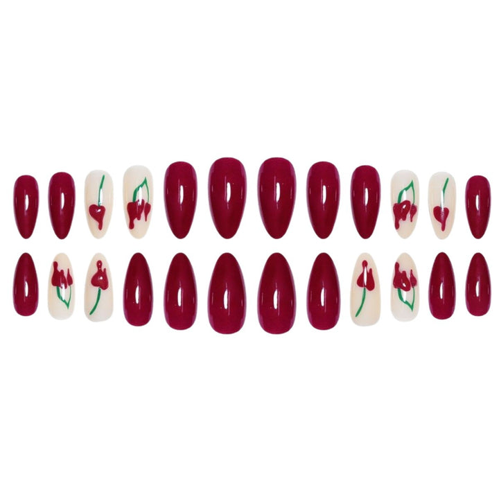 Artistic Press-On Nail Extensions with Cherry Design Kalsten