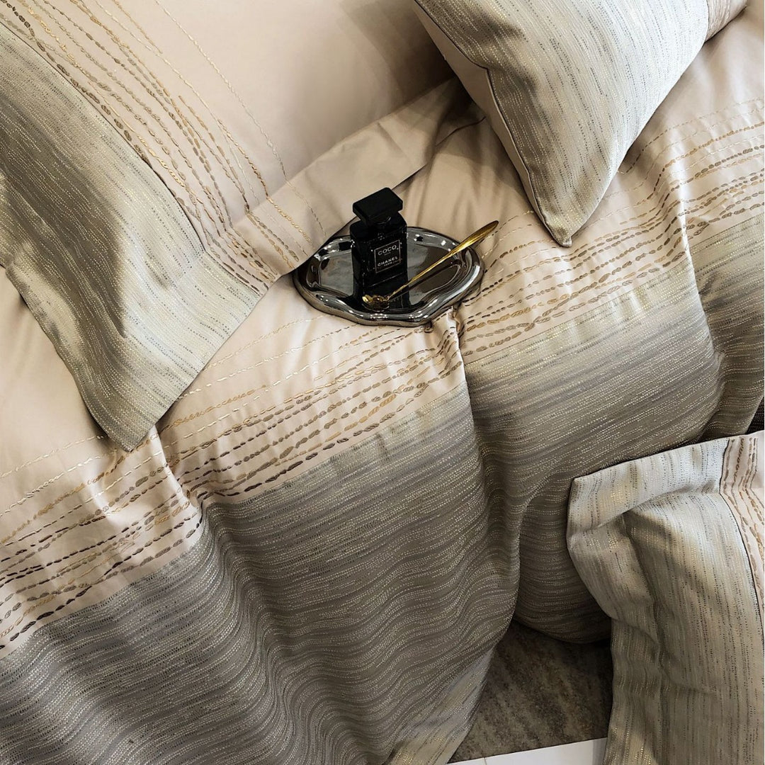 Luxurious satin bedding set with jacquard texture and decorative pillow
