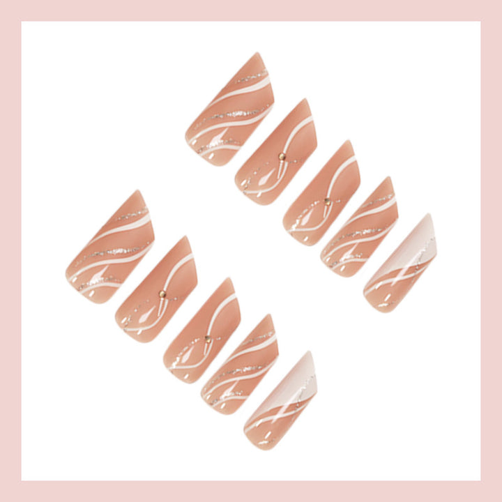Acrylic nail set with elegant wave patterns and glitter accents Kalsten