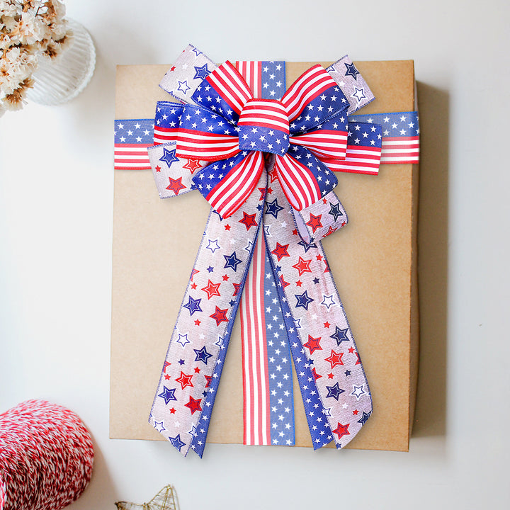 Unisex nan large bow with star pattern and long ribbons for wreath and vehicle decoration Kalsten