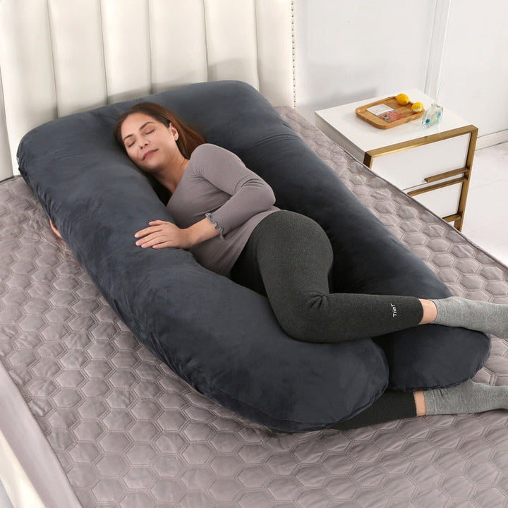 ergonomic U-shaped full-body maternity support pillow with removable washable velour cover and adjustable inner bolster Kalsten