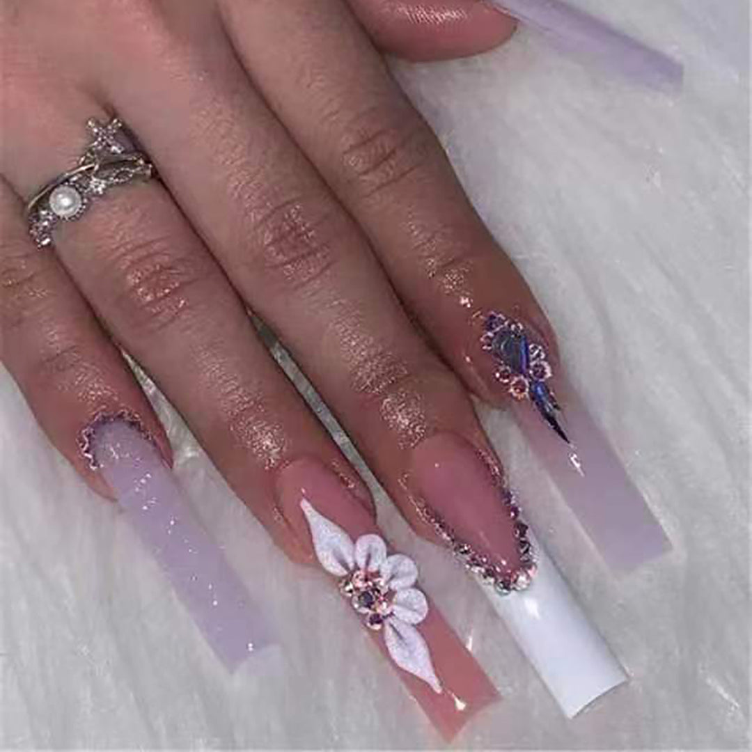 Elegant Floral Design Long Press-On Nails Kalsten