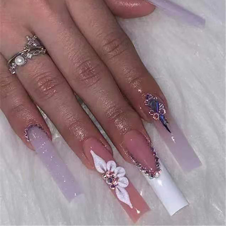 Elegant Floral Design Long Press-On Nails Kalsten