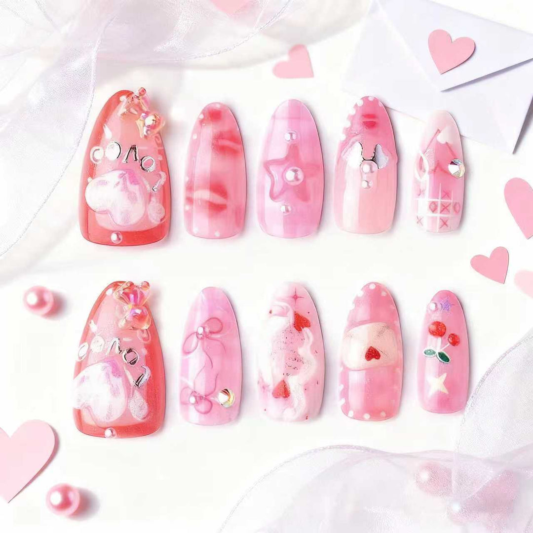 Artistic Heart-Themed Press-On Nail Art Set Kalsten