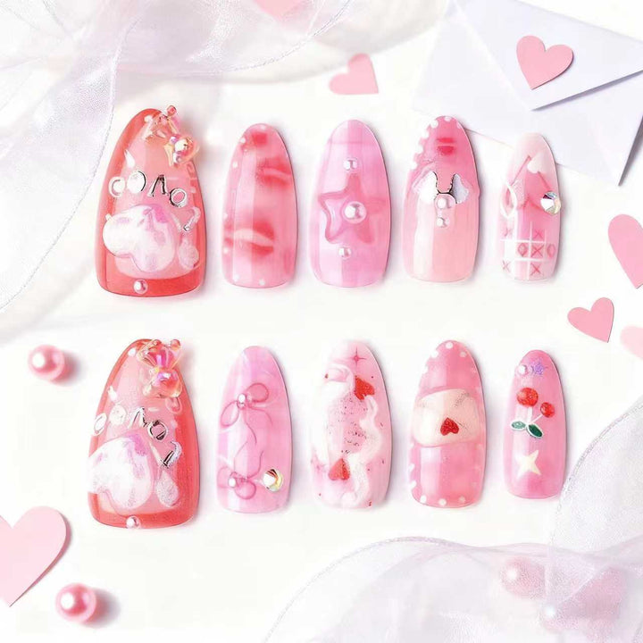 Artistic Heart-Themed Press-On Nail Art Set Kalsten