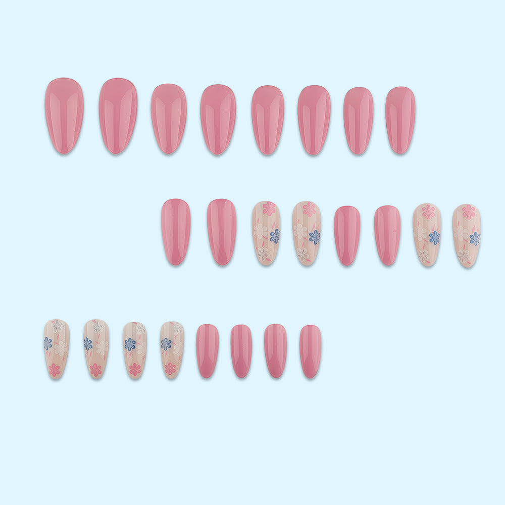 Stylish almond-shaped artificial nails with floral patterns Kalsten