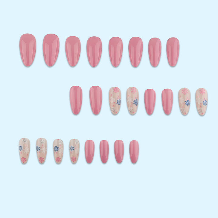 Stylish almond-shaped artificial nails with floral patterns Kalsten