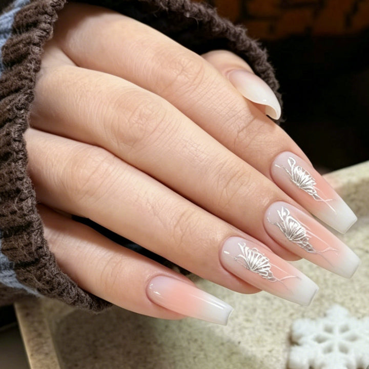 Elegant Artificial Nails with Delicate Butterfly Design Kalsten