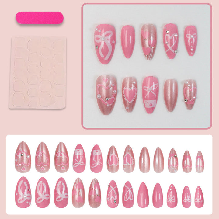 Premium artificial nail set with romantic heart and bow designs Kalsten