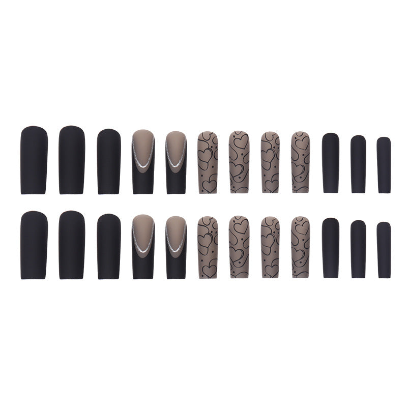 Artistic Long Press-On Nails with Heart Patterns Kalsten