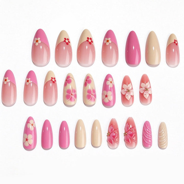 Artificial nail set with floral accents and glitter elements Kalsten
