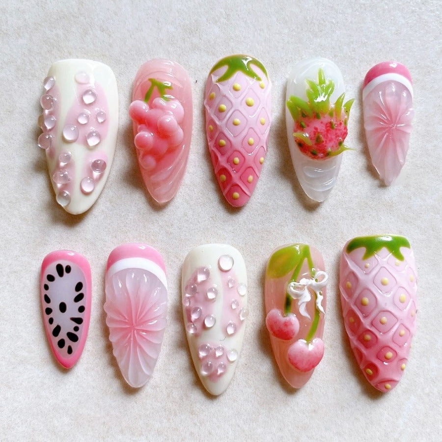 Artistic Fruit-Themed Press-On Nail Art Set Kalsten