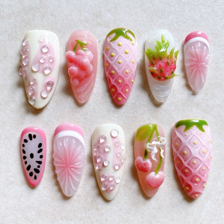 Artistic Fruit-Themed Press-On Nail Art Set Kalsten
