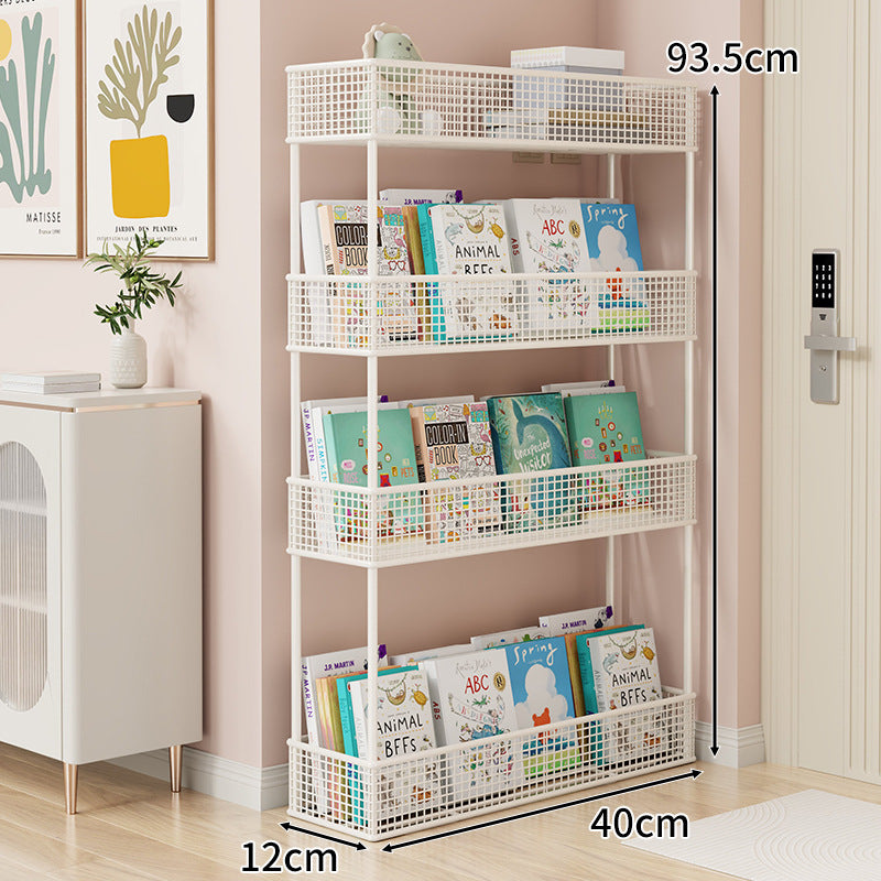 Freestanding Four‑Tier Metal Mesh Book and Display Shelf Rack