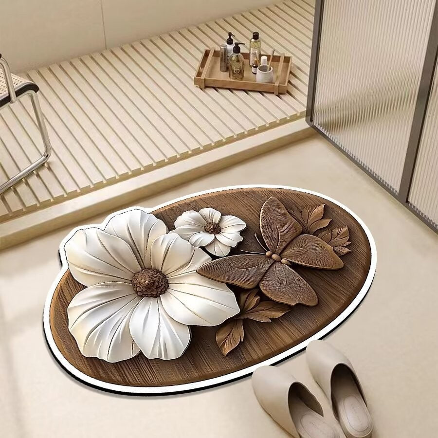 Decorative Floral Design Bath Mat