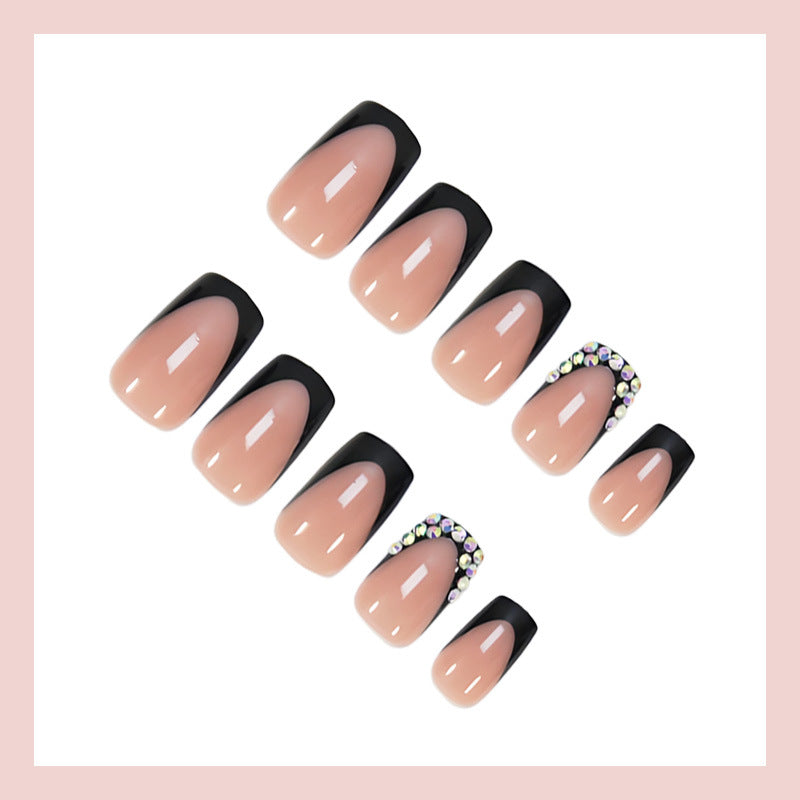 Artificial nail set with elegant black tips and sparkling accents Kalsten