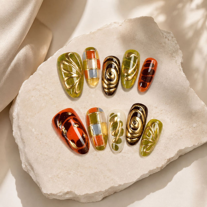 Vintage Swirl Pattern Press-On Nails