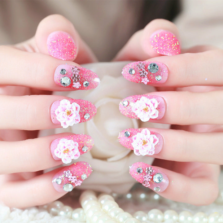 Glitter and Floral Design Press-On Nail Set