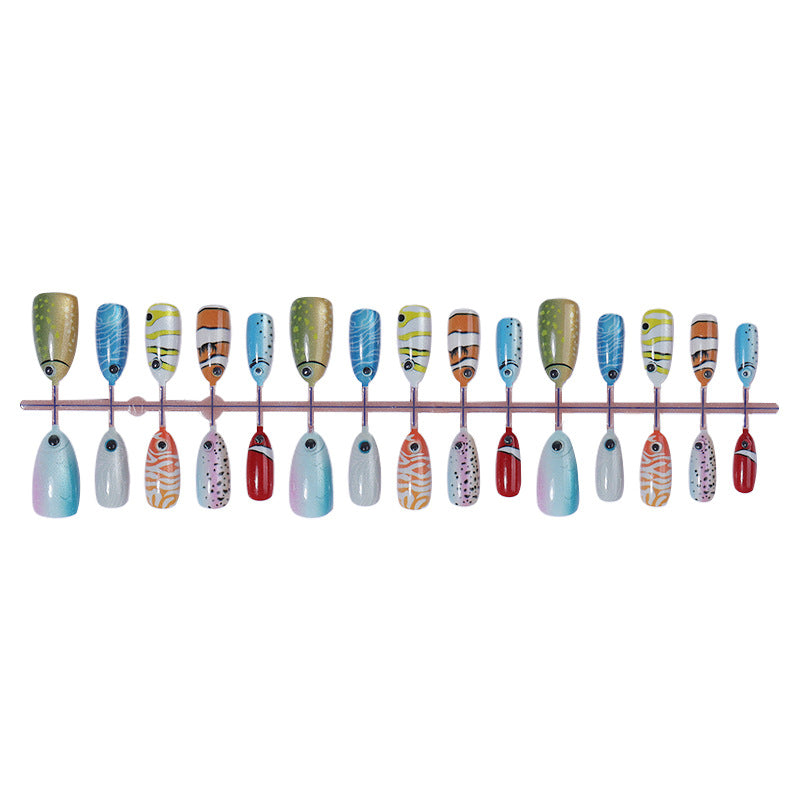 Creative nail art set with colorful animal motifs and glitter accents Kalsten