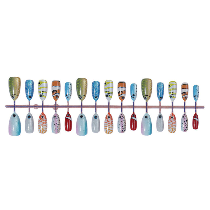 Creative nail art set with colorful animal motifs and glitter accents Kalsten