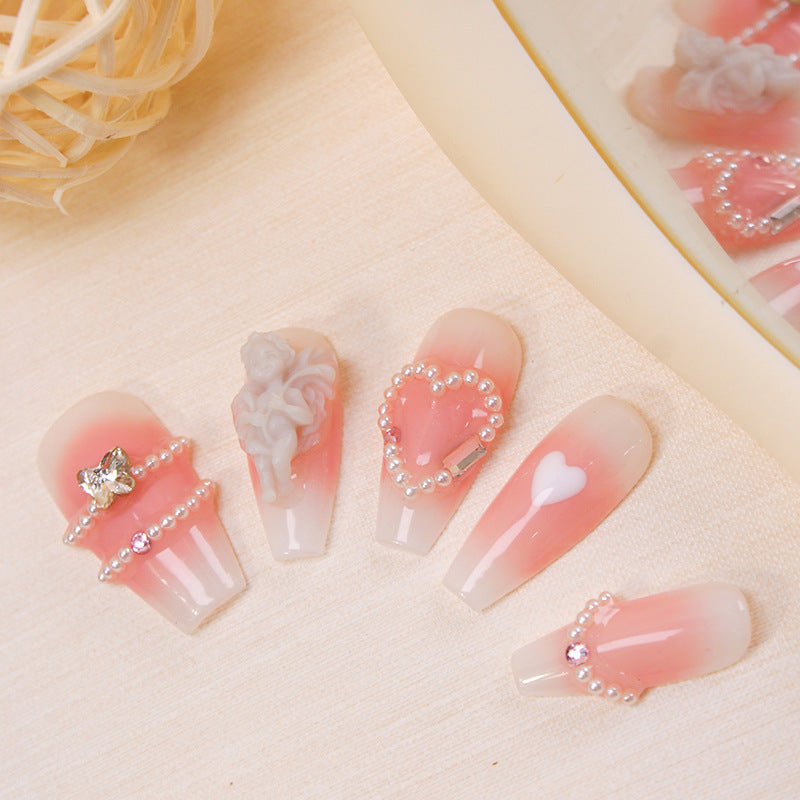 Nail art set with elegant pearl decoration and romantic designs Kalsten