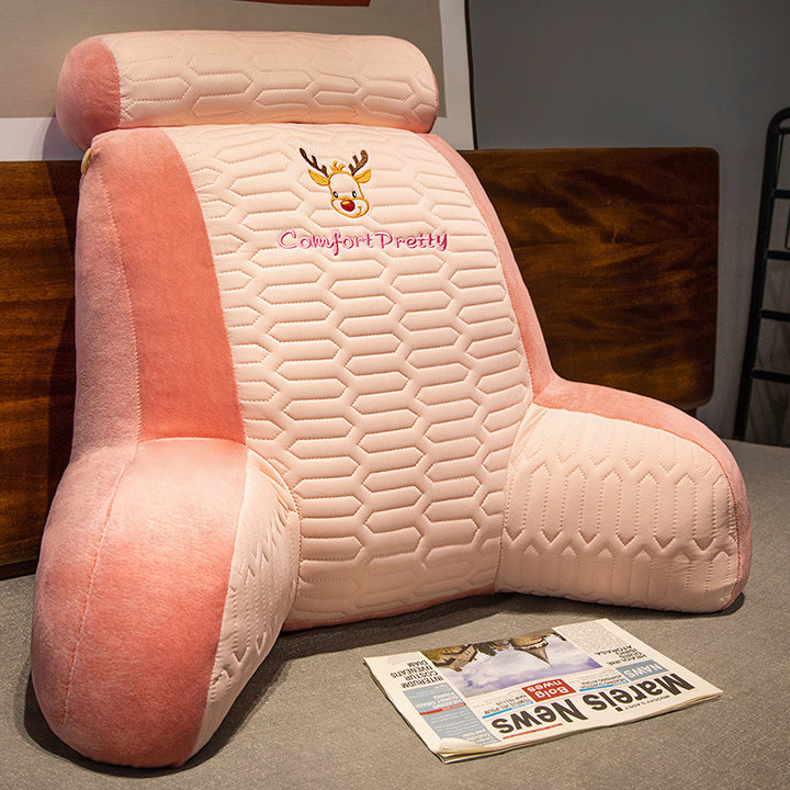 Ergonomic reading pillow with armrests, neck roll and non-slip cover