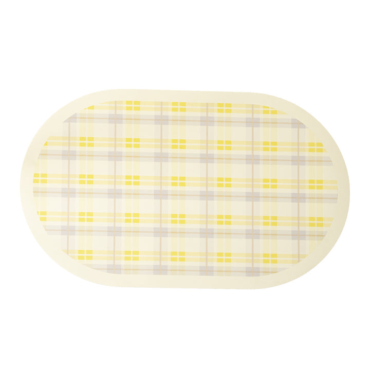 Oval wipeable placemat made of easy-care vinyl with a checked pattern Kalsten