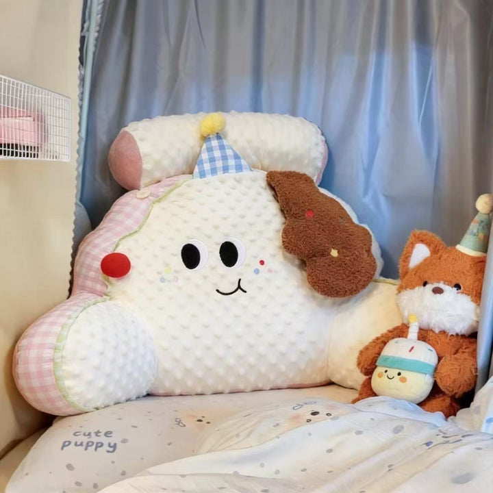 Cloud-shaped reading pillow and back support pillow with minky texture and checkered sides