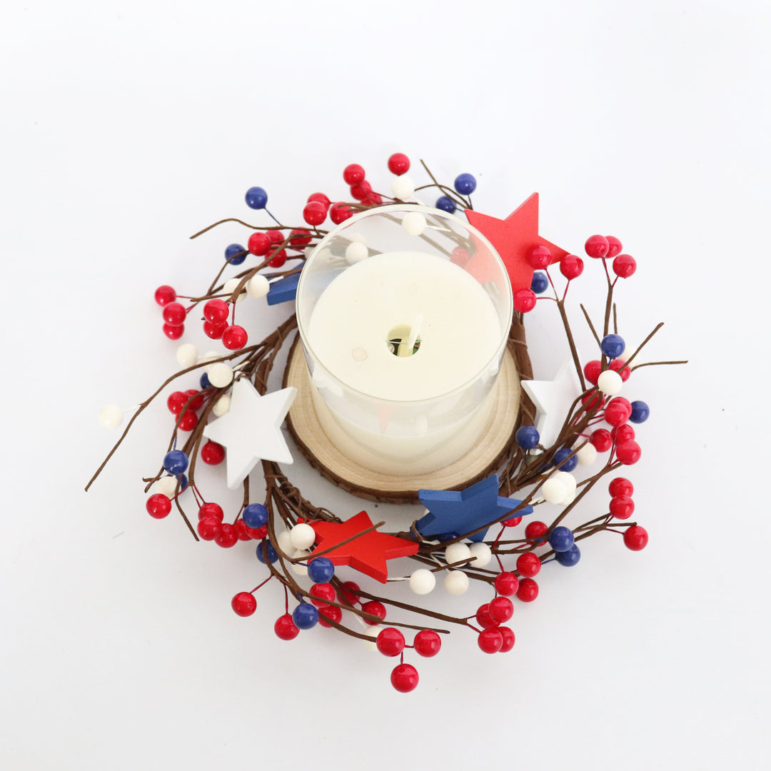 Unisex decorative door wreath with wooden stars and berry branches Kalsten