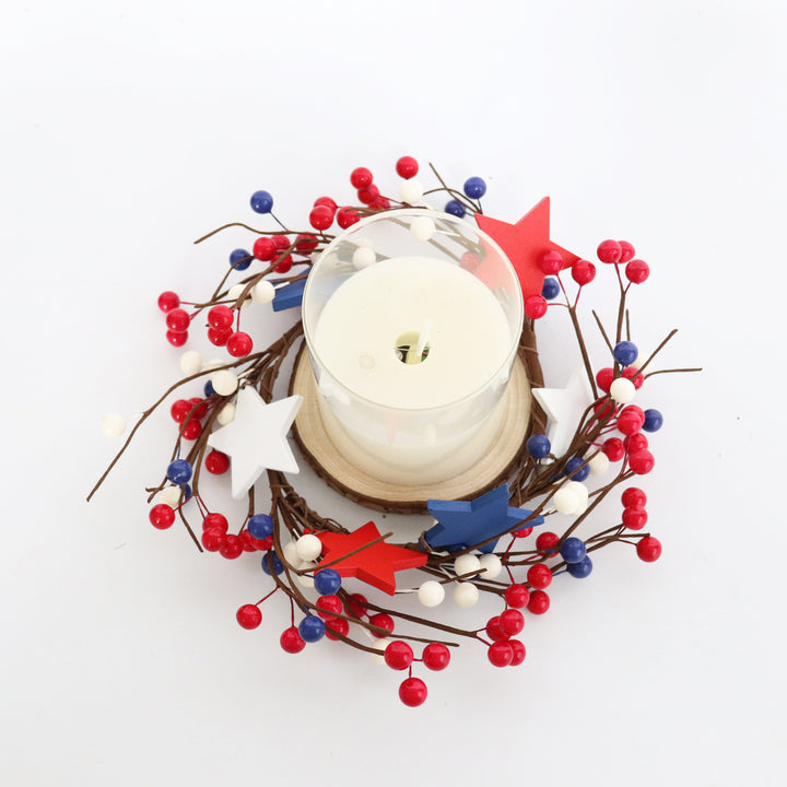 Unisex decorative door wreath with wooden stars and berry branches Kalsten