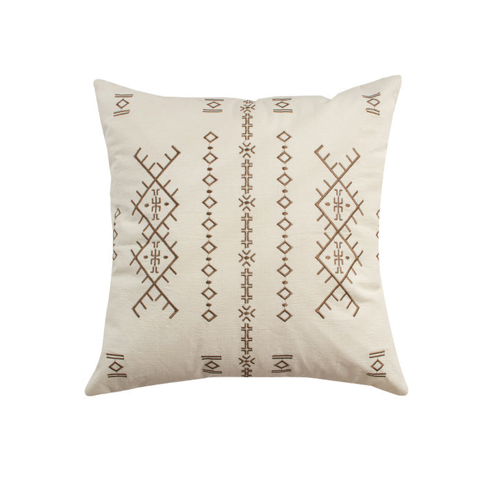 Square cushion cover with embossed velvet texture, embroidered ethnic relief and concealed zipper