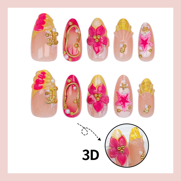 Artificial nail set with floral patterns and luxurious decorations Kalsten