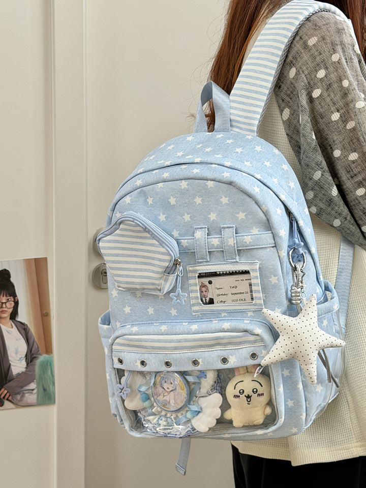 Stylish Multi-Pocket Clear Panel Backpack Kalsten