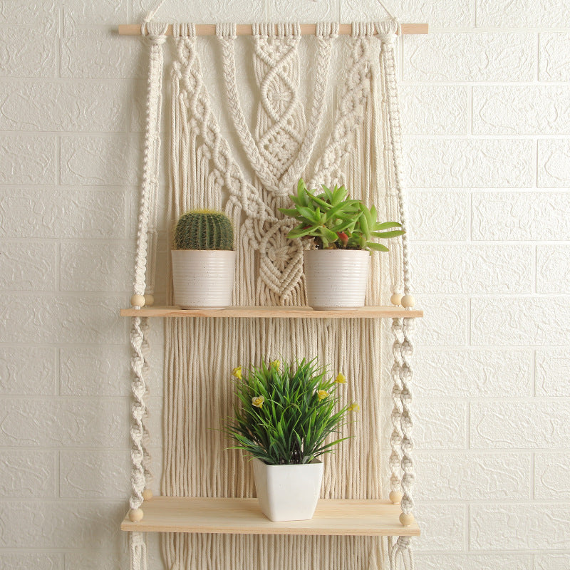 Decorative Macramé Wall Shelf with Dual Plant Holders Kalsten