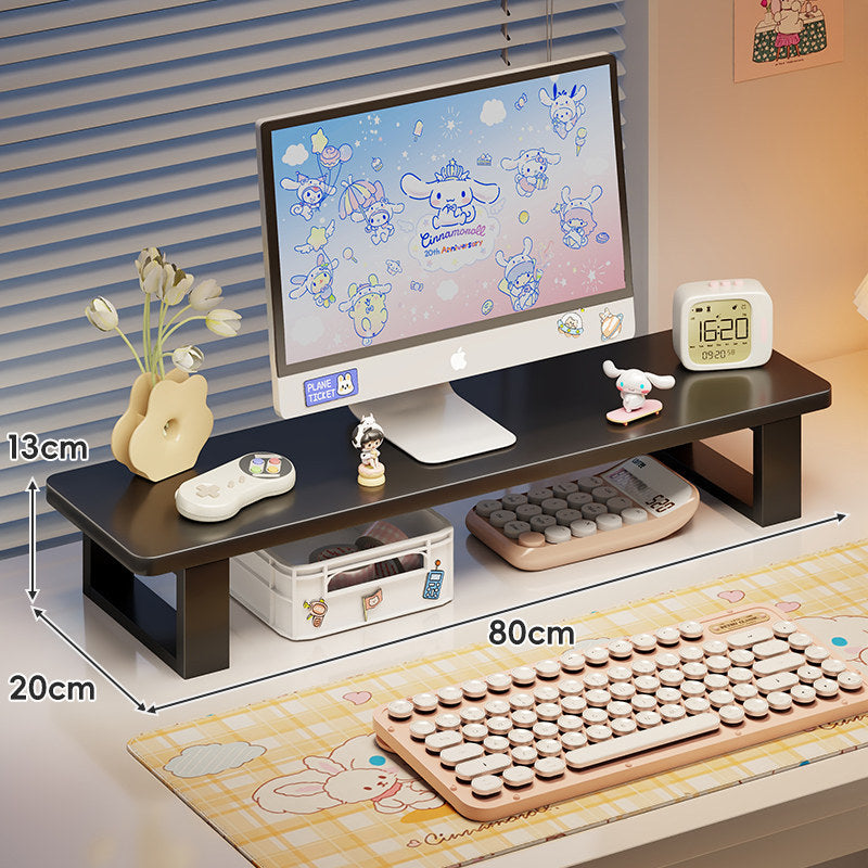 Bamboo Desktop Monitor Riser with Under-Shelf Keyboard Storage and Cable Management